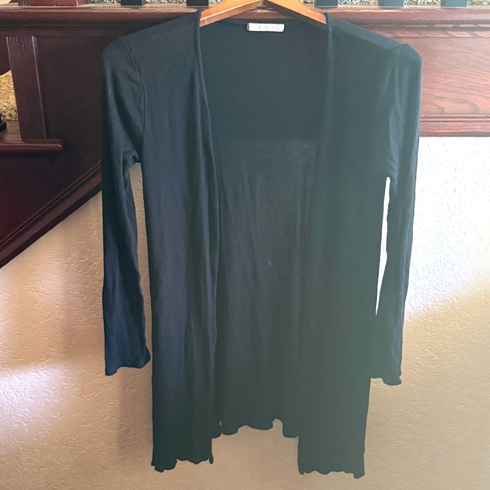 Active USA Classic Black Knit Open Long Sleeve Casual Fall Cardigan Sweater Top